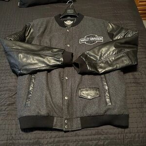 Harley-Davidson “Chenille Patch” Men's Black and Charcoal Bomber Jacket